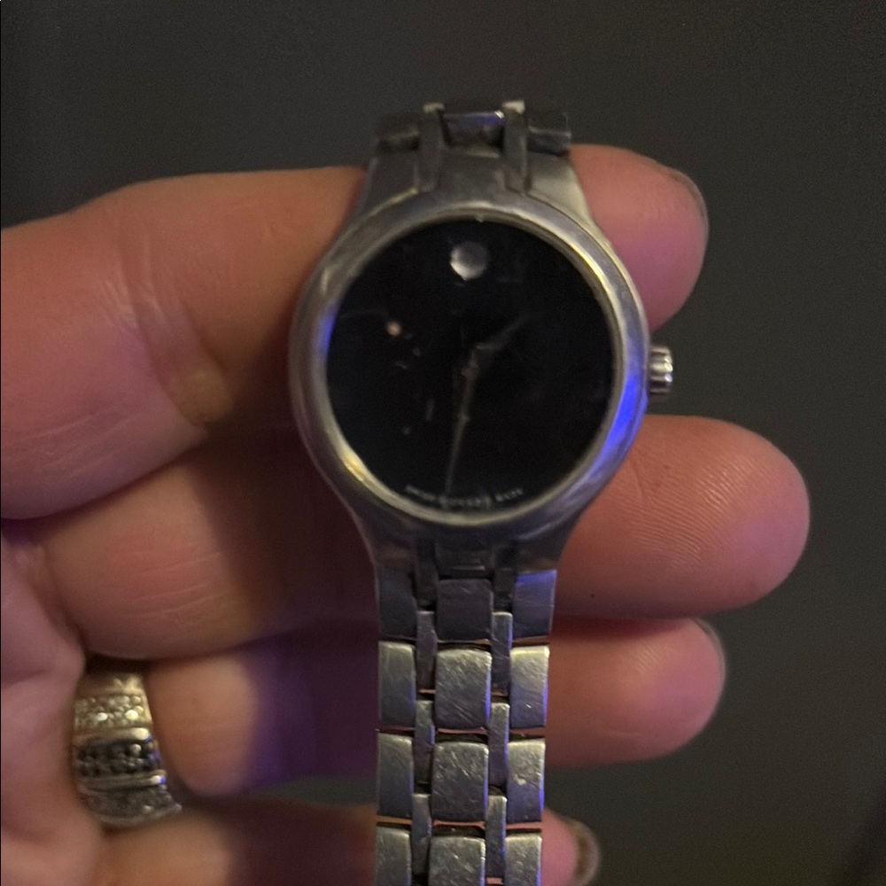 Silver Watch with Black Dial